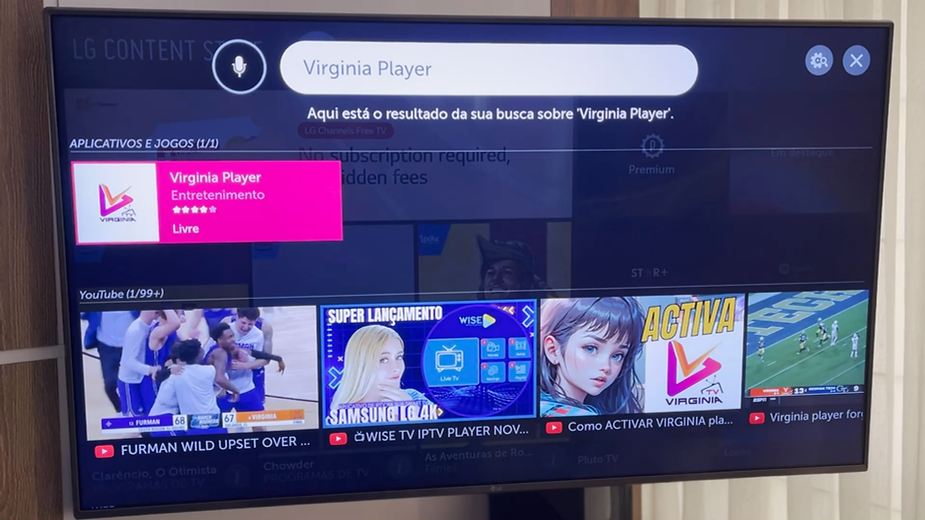 VIRIGINIA Player aplicativo de IPTV na TV LG SMART