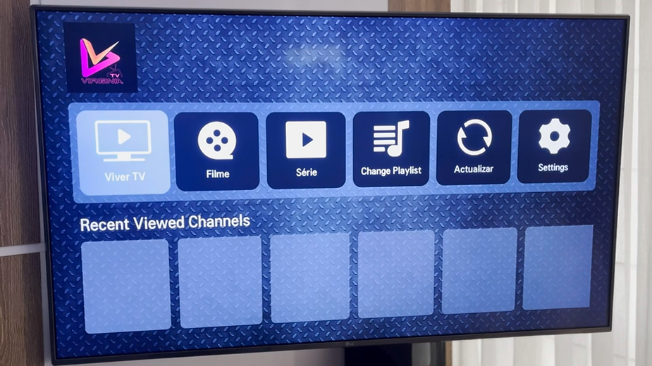 Layout aplicativo VIRGINIA Player na TV SMART